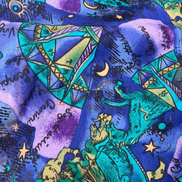 Studio Sportif Silk Jacket Purple Blue Astrological Print Vintage 80s Size L - Picture 2 of 8